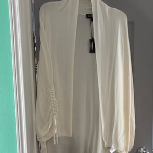 Express Cream Open-Front Ruched Sleeve Cardigan